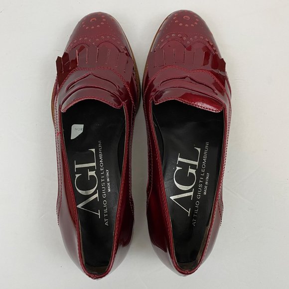 AGL Red Patent Shiny Fringe Wingtip Italian Loafers Womens 37 - Picture 5 of 10